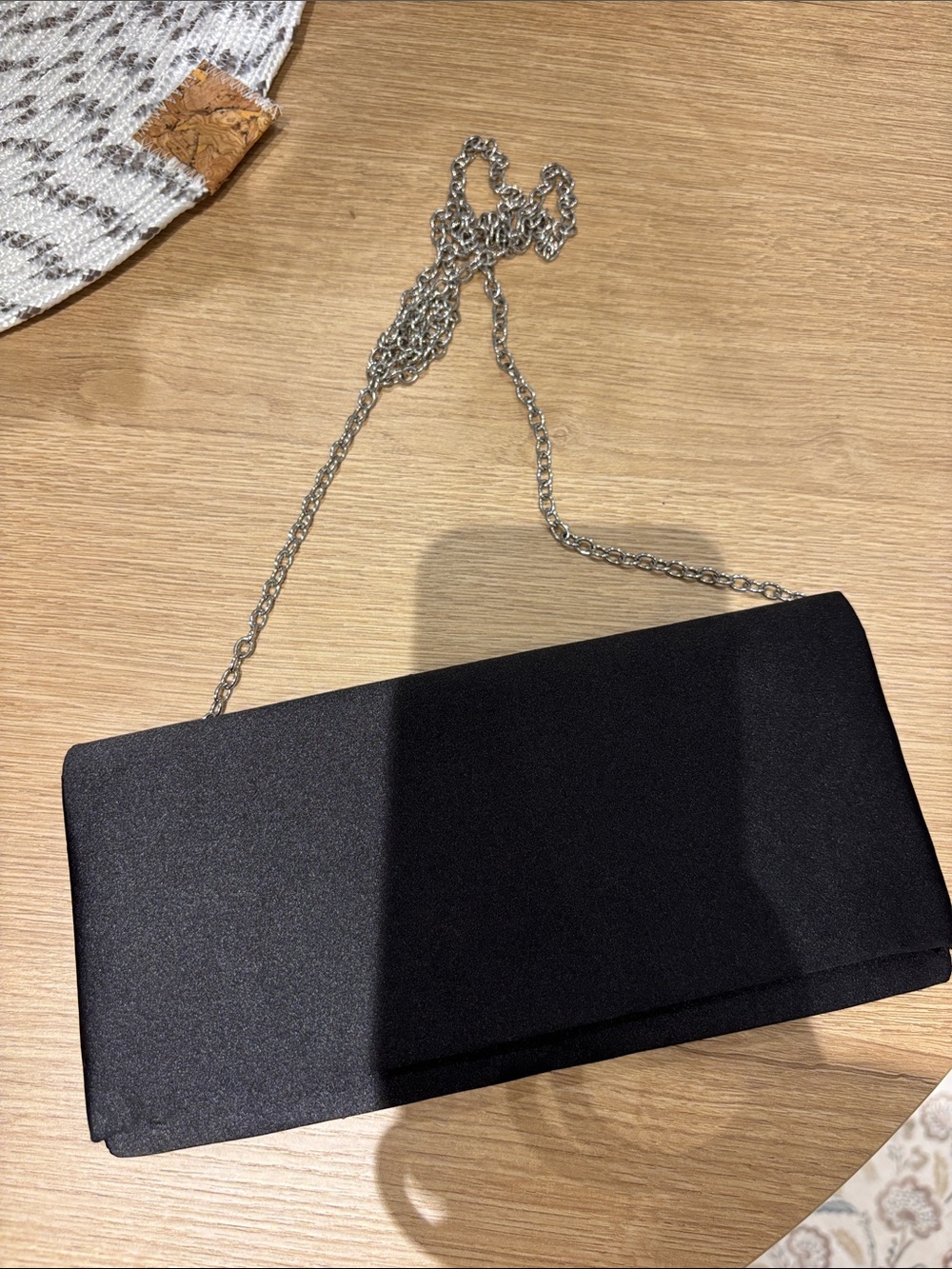 Black Satin Chain-Clutch Evening Bag